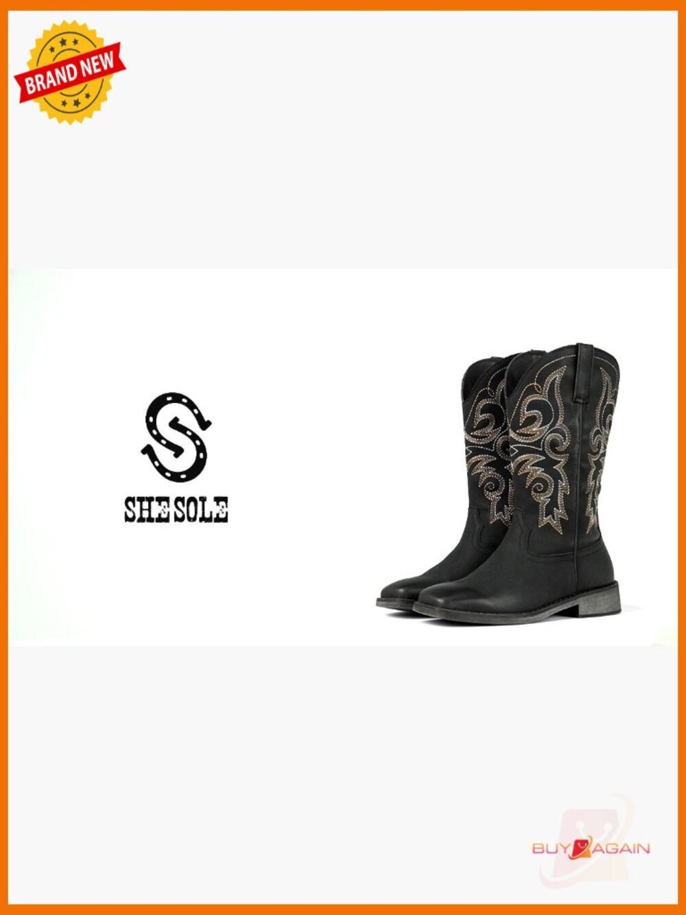 Wide Calf Cowboy Boots - Square Toe Embroidery, Pull On, Padded Insole, Low Heel - Picture 7 of 7